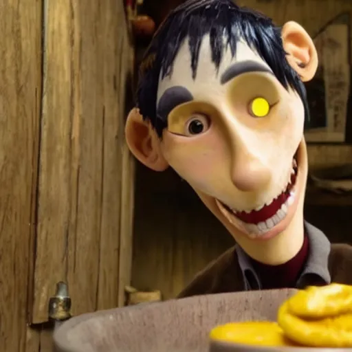 Prompt: Live Action Still of Jerma in Coraline, real life, hyperrealistic, ultra realistic, realistic, highly detailed, epic, HD quality, 8k resolution, body and headshot, film still