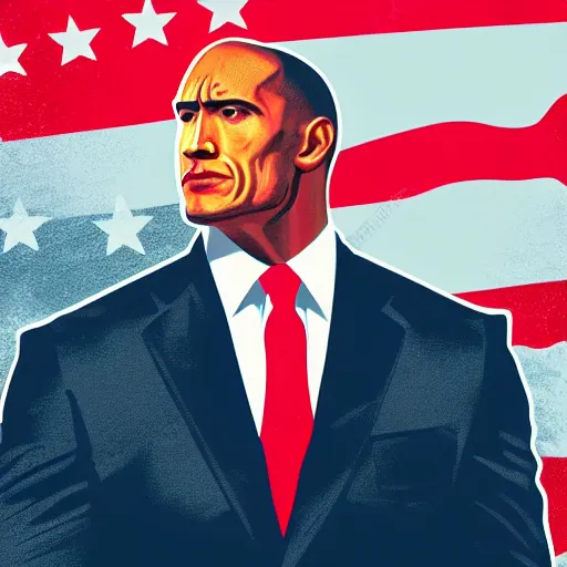 Image similar to the rock is the president of the united states, illustration, realistic, cinematic