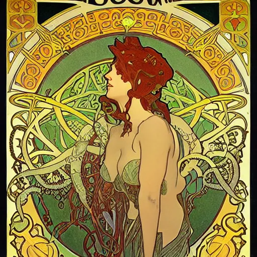 Image similar to lovecraftian protagonist by alphonse mucha