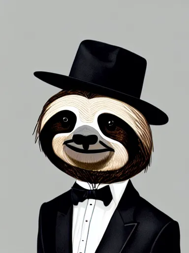 Prompt: portrait of anthropomorphic sloth in formalwear : : debonair, gq, noir, fashion, style : : digital art, concept art, digital illustration, photorealism, fashion photography