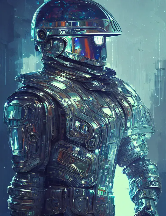 Image similar to futuristic soldier reflective chrome armor super intricate ornaments artwork by tooth wu and wlop and alena aenami and greg rutkows