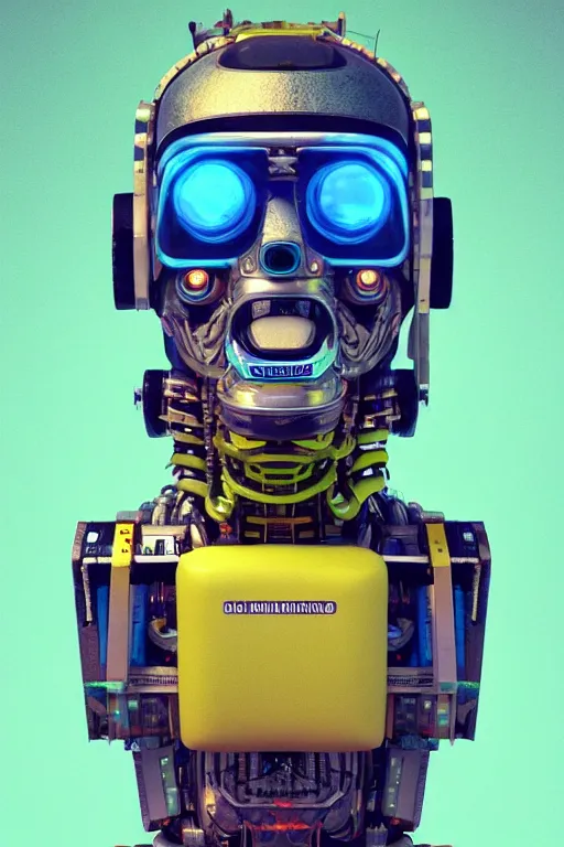 Prompt: a robot with lemons on his head, cyberpunk art by Mike Winkelmann, by Filip Honda, trending on cgsociety, panfuturism, made of lemons and limes, glitch art, rendered in cinema4d, blender, hyper realism