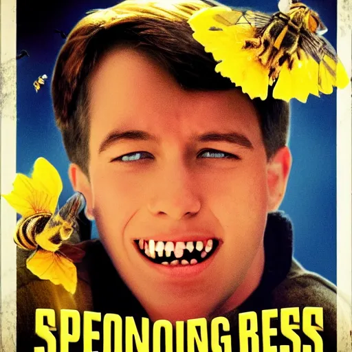 Prompt: movie poster about a person smelling bees