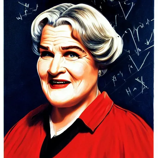 Image similar to david harbour as mrs doubtfire, oil movie poster painting 1 9 9 0 s