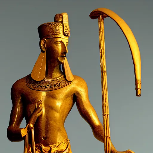 Image similar to Ancient statue of Thoth, the Ibis-headed god, marking down deeds on a papyrus with a reed, standing on a plinth , octane render, studio lighting