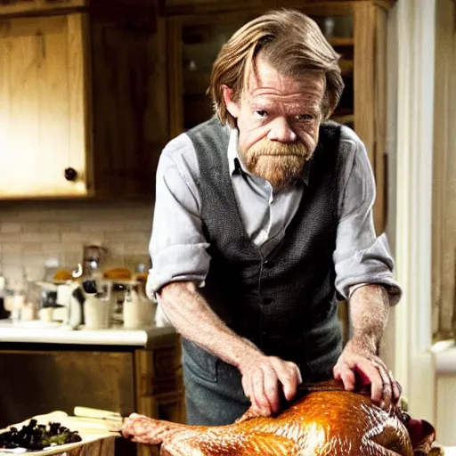 Image similar to William H Macy carving a turkey