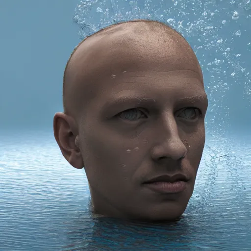 Image similar to a sculpture made out of water in the shape of a human head, on the ocean water, water manipulation, cinematic, in the style of johnson tsang, long shot, hyper detailed, hyper realistic, ray tracing, 8 k resolution, sharp focus, realistic water, award winning