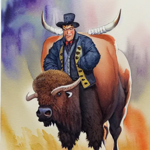 Image similar to A watercolor painting of bison by Scott Campbell from Double Fine Productions. Scott Campbell.