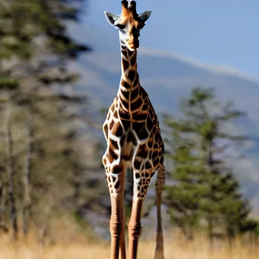 Image similar to An action photo of a giraffe with old school brown pilot goggles riding mountainbike, fast towards the camera, motion blur, high detail, wide shot