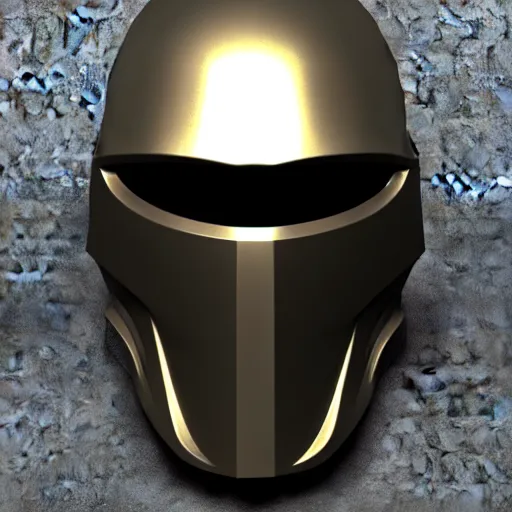 Prompt: concept design for a solid plate featureless metallic cylon mask, 3 d render, volumetric lighting, unreal engine, reflective material, intricate texture