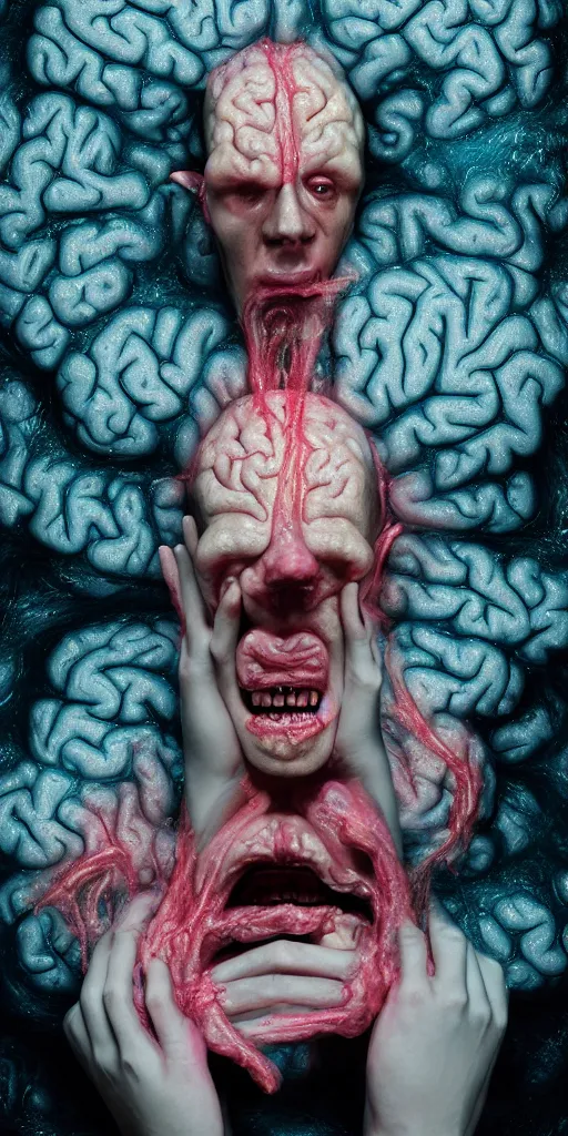 Prompt: a brain melting watching a movie by johannen voss by david cronenberg by francis bacon by peter kemp by octane render blender 8 k