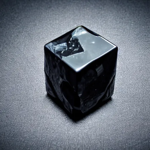 Prompt: black obsidian cube with human parts bulging from it