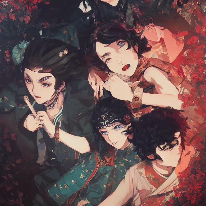 Image similar to kimetsu no yaiba, fine details, night setting, realistic shaded lighting poster by ilya kuvshinov, katsuhiro, artgerm, jeremy lipkin, michael garmash, nixeu, unreal engine 5, radiant light, detailed and intricate environment