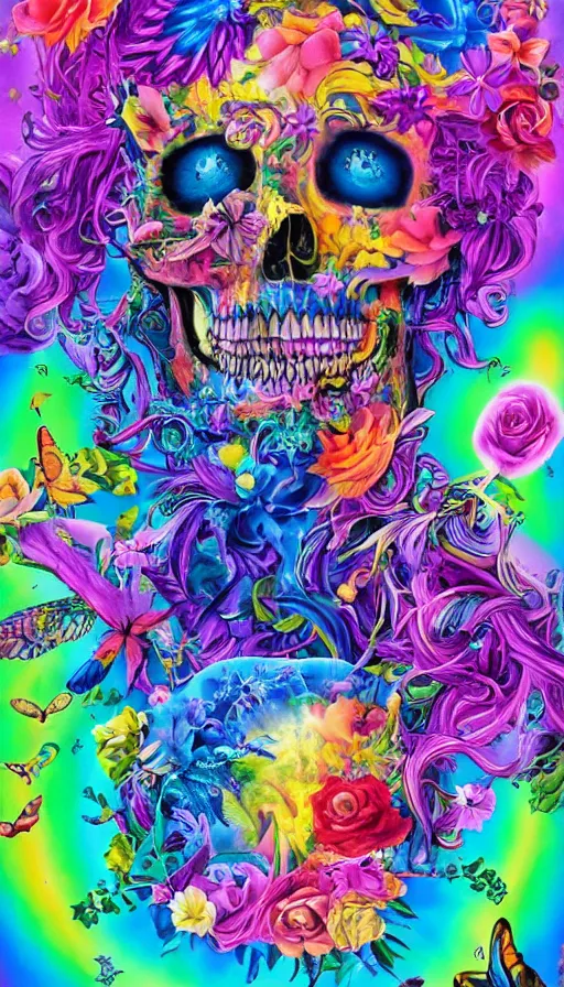 Prompt: life and death mixing together, by lisa frank,