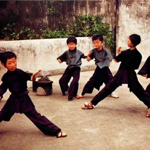Image similar to kids practicing Kung Fu in old china