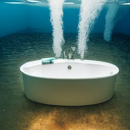 Prompt: photo of a bathtub filled with water, underwater