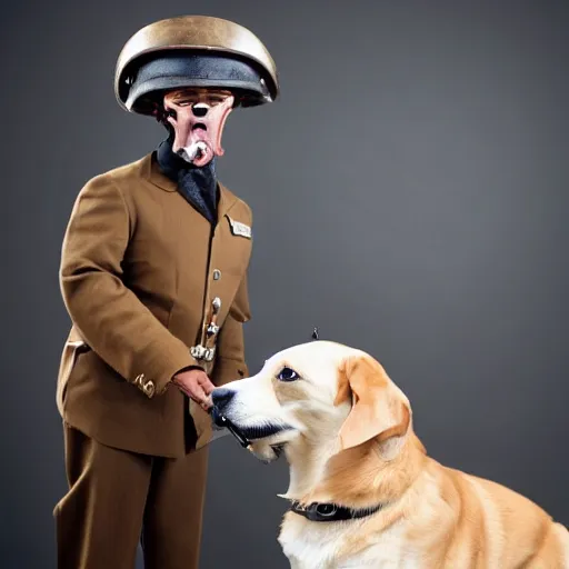 Image similar to dog with military helmet and cigar in mouth