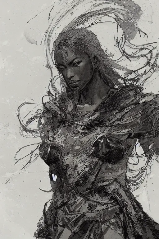 Image similar to portrait of makima from chainsawman, pen and ink, intricate line drawings, by craig mullins, ruan jia, kentaro miura, greg rutkowski