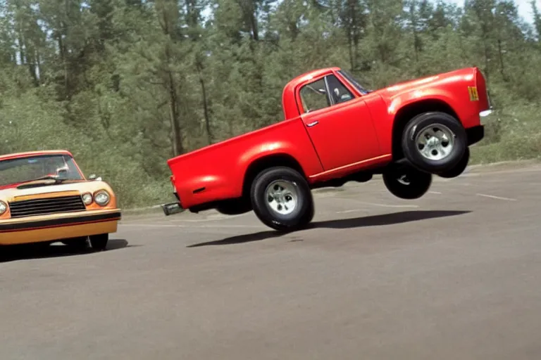 Prompt: 1975 pickup truck (((((((Porsche))))))) 959 movie still, speed, cinematic Eastman 5384 film