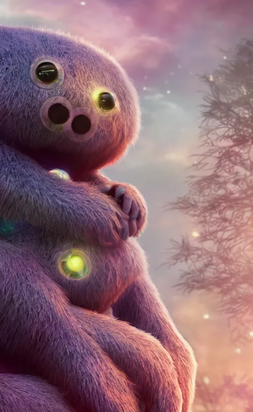 Image similar to microscopic tardigrade, treehouse, magical forest, water bear, futuristic, sharp focus, electric, backlight, furry, soft, concept art, intricate details, highly detailed, photorealistic, disney pixar, octane render, iridescent, global illumination, anime, 8 k