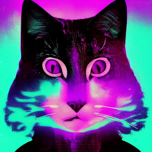 Prompt: anime cat, portrait, vaporwave, synthwave, neon, vector graphics, cinematic, volumetric lighting, f 8 aperture, cinematic eastman 5 3 8 4 film