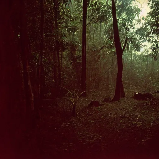 Image similar to Shadow creatures stalk through a forest, vietnam war photography