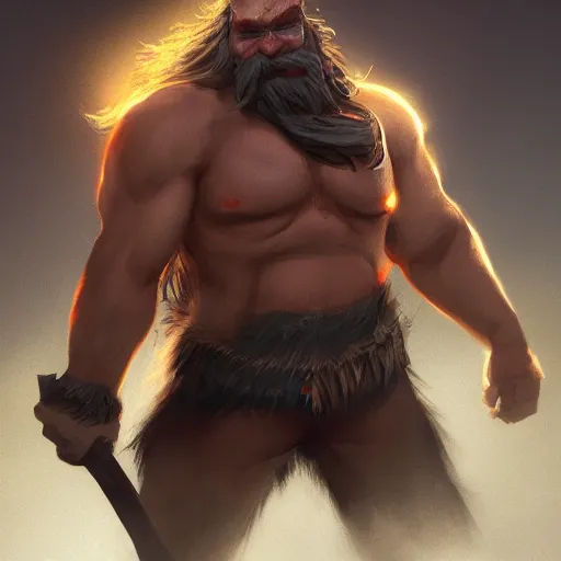 Image similar to old barbarian warrior with trucker mustache, 8 k, trending on art station, by tooth wu and greg rutkowski