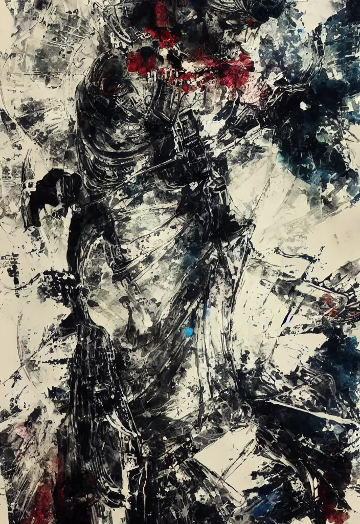 Image similar to heavenly lone samurai, painting, by greg ruthowski, yoshikata amano, yoji shinkawa, alphonse murac, collaborative artwork, beautifully drawn, heavily detailed