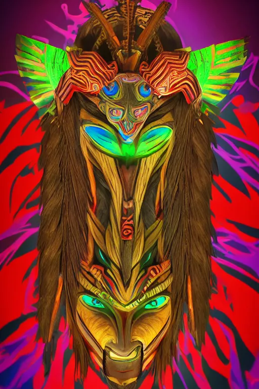 Prompt: totem animal tribal chaman vodoo mask feather gemstone plant video game illustration vivid color borderlands and by feng zhu radiating a glowing aura