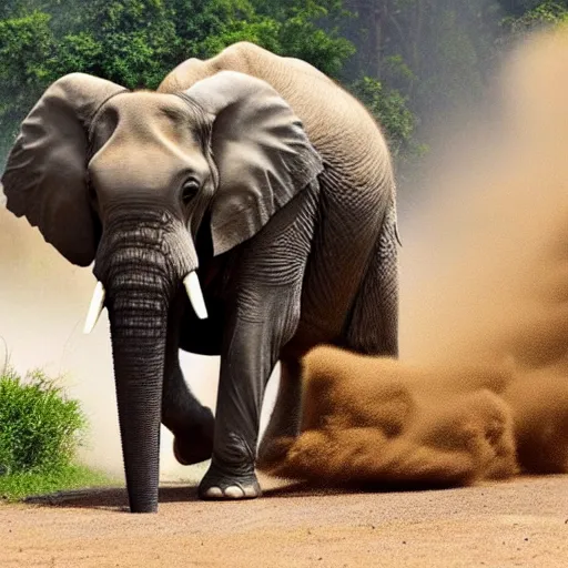 Prompt: an elephant crumbles and turns into dust that disperses in the air