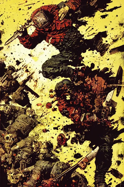 Image similar to full page illustration of dorohedoro Shin attacking with a hammer, by Katsuhiro Otomo, Q Hayashida, Phil hale, Ashley wood, Ilya repin, frank frazetta, 8k, hd, high resolution print