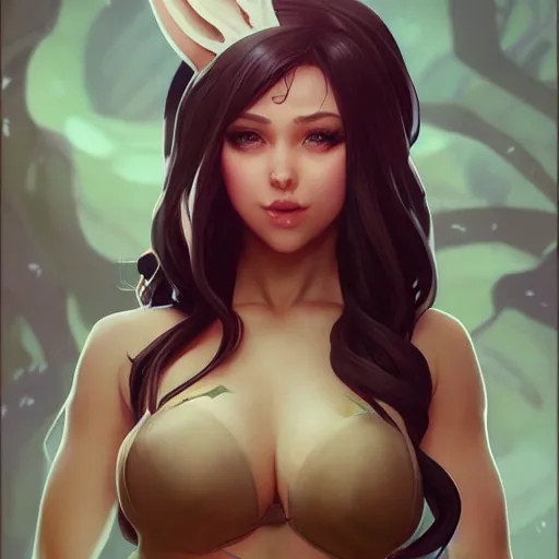 Prompt: sage ( valorant ), wearing a bunny suit, cg animation, riot entertainment, arcane, realistic, character select portrait, by artgerm, greg rutkowski, alphonse mucha, 3 d, pixiv