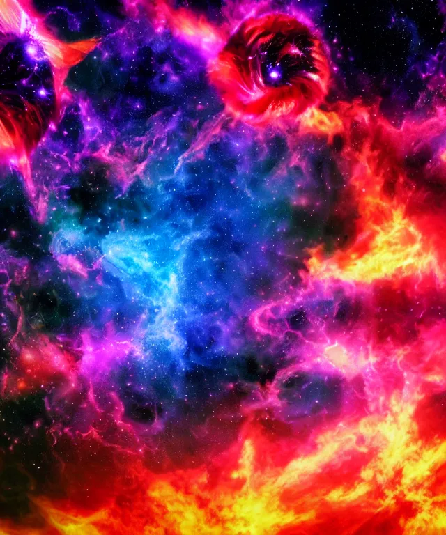 Prompt: blackhole sun, space, photorealistic, bright colors, phoenix flames, nebula clouds, soft tones