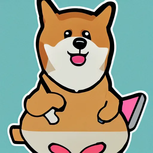 Image similar to a kawaii chubby goofy cute corgi sitting upright sticker illustration