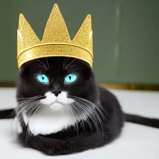 Image similar to saphire cat wearing a golden crown