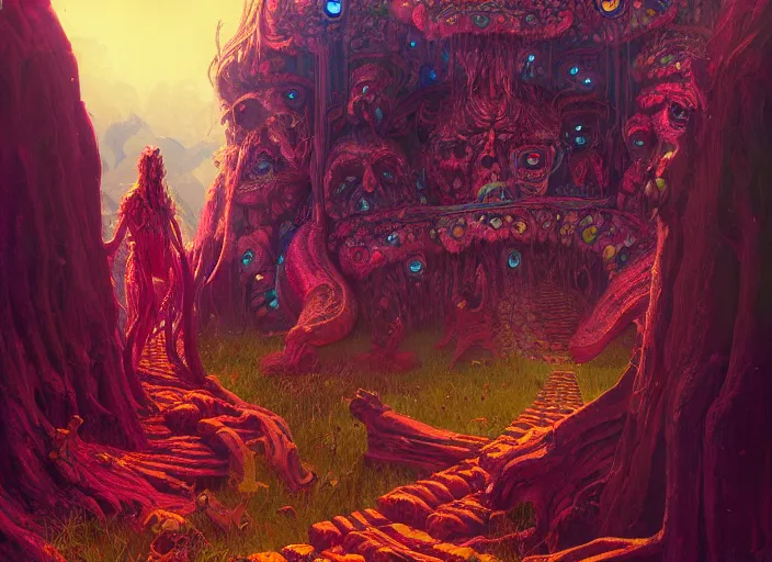 Prompt: A psychedelic portrait of ixitxachitl cleric baba lysaga’s creeping hut , vibrant color scheme, highly detailed, in the style of romanticism, cinematic, artstation, Moebius, Greg rutkowski