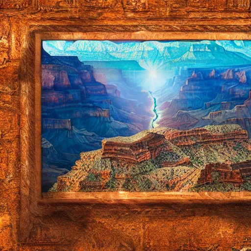 Prompt: doglike creature standing in the grand canyon, extreme detail, abstract realism, highly ornate intricate details, 1 9 2 0's colored pencil, 4 k, cinematic lighting,