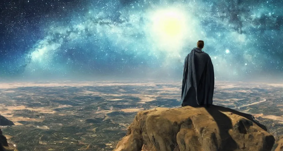 Prompt: god king of man gigachad overlooks the cosmos