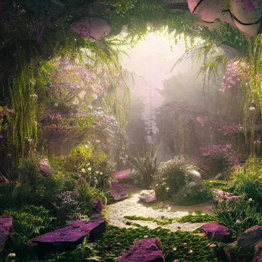 Image similar to ,inside a magical ethereal garden, highly detailed, 4k, HDR, award-winning, artstation, octane render