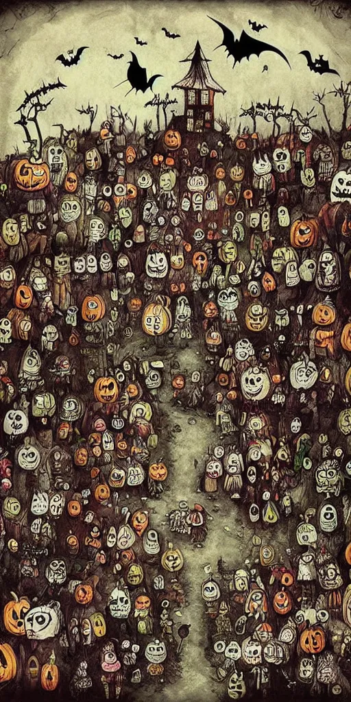 Image similar to a halloween scene by alexander jansson and where's waldo