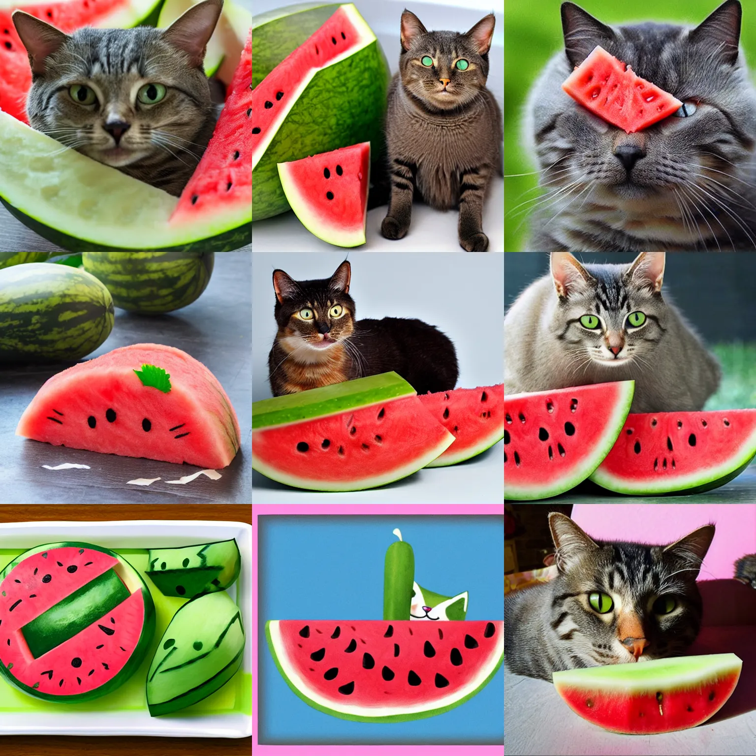 Prompt: cat rolls watermelon