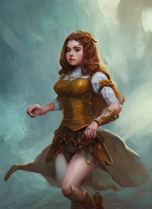 Image similar to beautiful female Dorothy gale, full body character concept, armor, super powers, fantasy, intricate, elegant, highly detailed, digital painting, artstation, concept art, shining, sharp focus, illustration, art by stanley lau