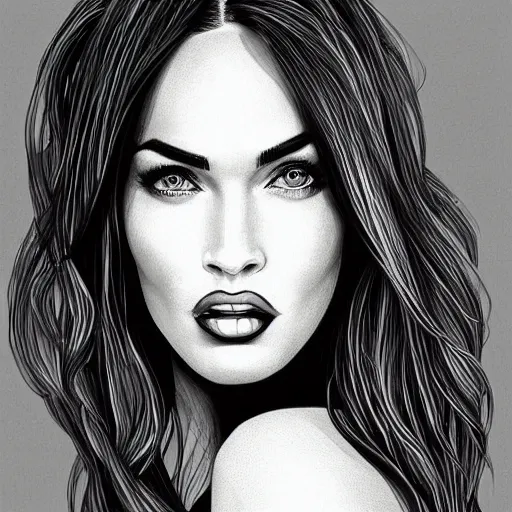 Image similar to “Megan Fox, portrait!!! Portrait based on doodles, scribbled lines, sketch by Liz Y Ahmet monochrome, concept Art, ultra detailed portrait, 4k resolution”