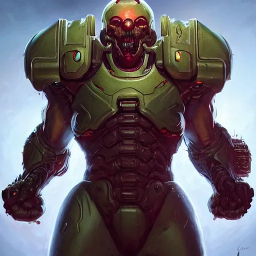 Prompt: doom eternal, mutant, tubes fused with the body, front view, painted by stanley lau, painted by greg rutkowski, painted by stanley, artgerm, masterpiece, digital art, trending on arts