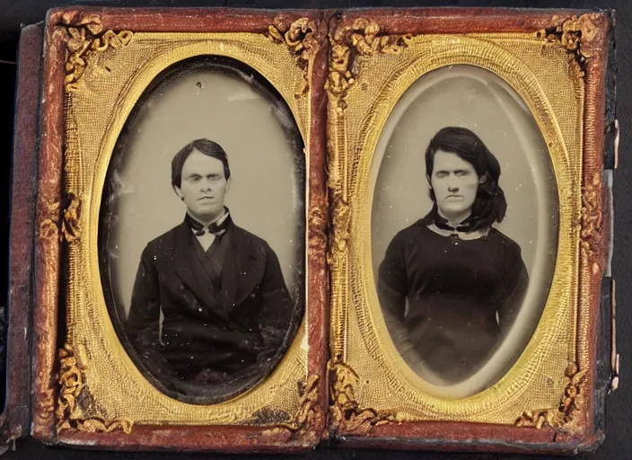 Prompt: weird family photo, portrait, ambrotype, highly detailed