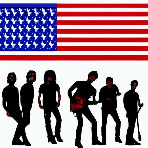 Prompt: silhouettes of a rock band performing in front of a huge eu flag, vector graphics