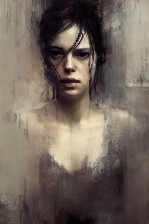 Prompt: detailed cinematic moody colors studio portrait of the melancholic memories of a sensual lady, high quality by jeremy mann, only one head single portrait