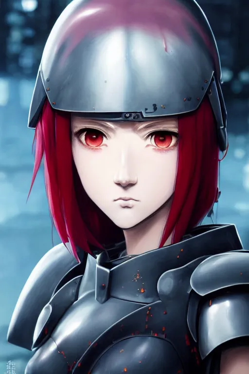 Image similar to portrait of Anime sister of battle, Warhammer 40000, cute-fine-face, red-short-hair pretty face, realistic shaded Perfect face, fine details. Anime. realistic shaded lighting by Ilya Kuvshinov katsuhiro otomo ghost-in-the-shell, magali villeneuve, artgerm, rutkowski, WLOP Jeremy Lipkin and Giuseppe Dangelico Pino and Michael Garmash and Rob Rey