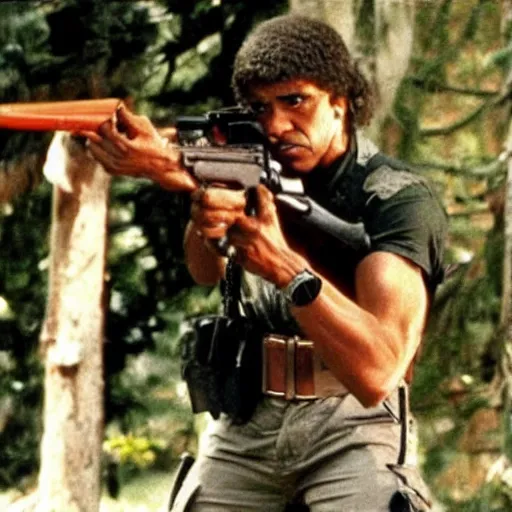 Image similar to A still of Obama as Rambo in Rambo First Blood (1982)