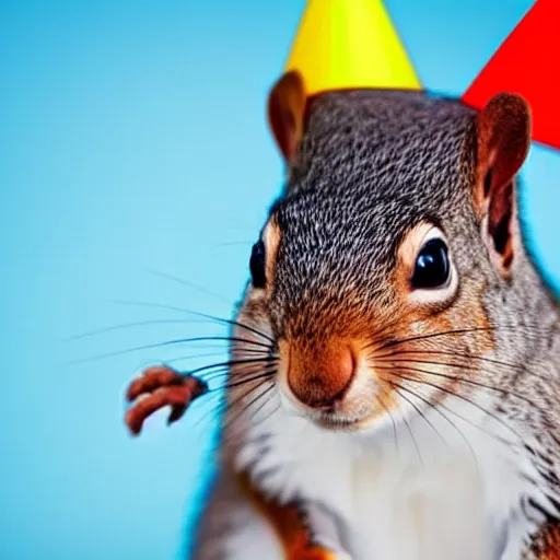 Prompt: a squirrel with a party hat on its head, a pastel by john nicolson, shutterstock contest winner, furry art, creative commons attribution, stockphoto, iso 2 0 0